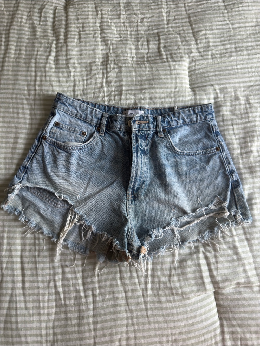 Zara Light Blue Distressed Denim Cutoff Shorts